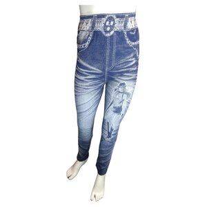 Women Blue/White Girl with Hat/Boots Leggings